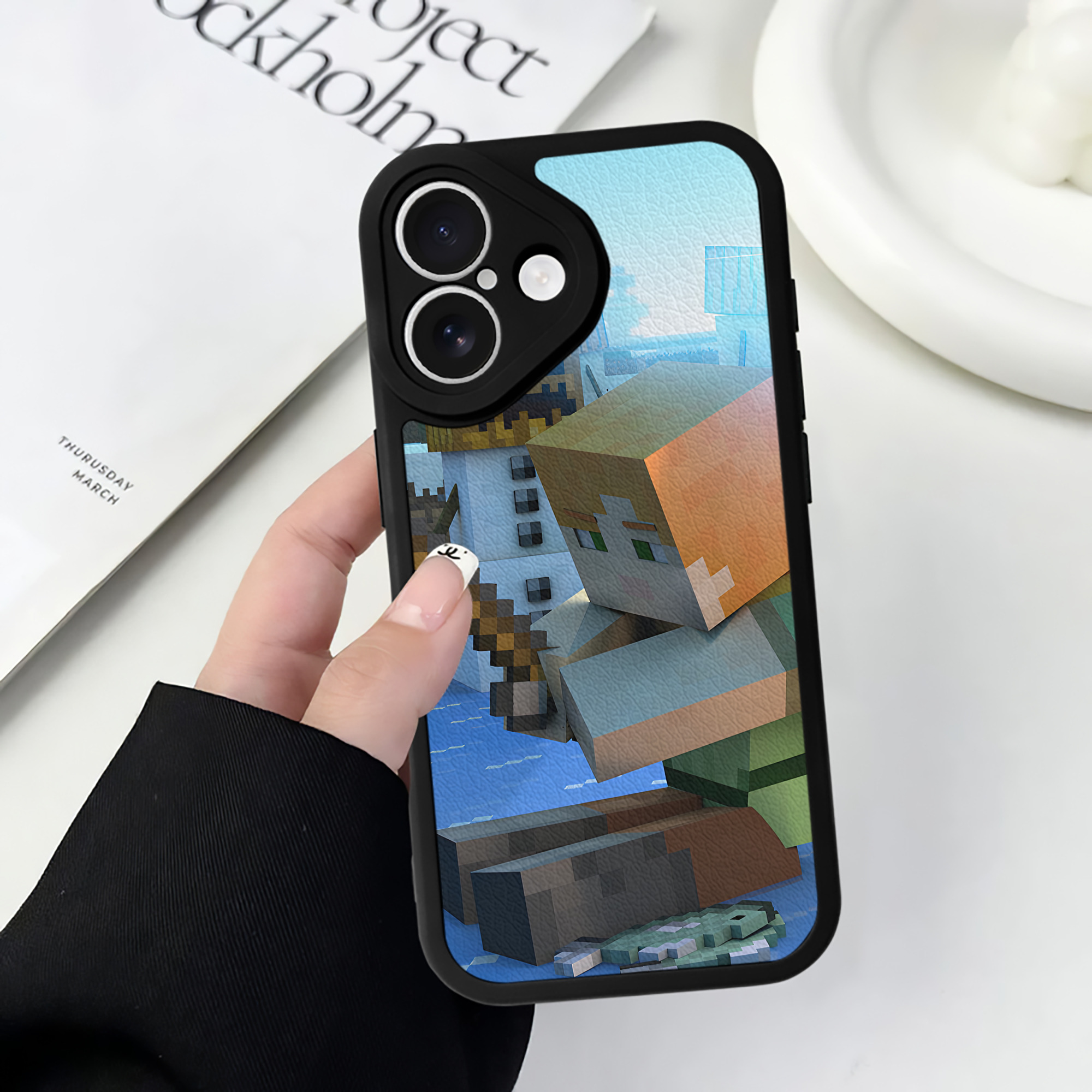 （画像用） マインクラフト ブロックの世界 Minecraft MC Block world 【iPhone 16シリーズ対応】シリコンスマホケース（レザー調） 材質：シリコン